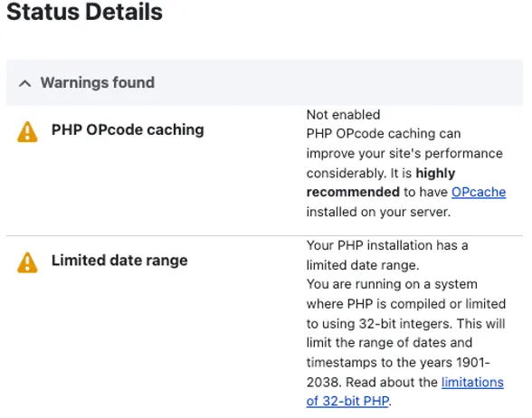 PHP limitations identified by Drupal